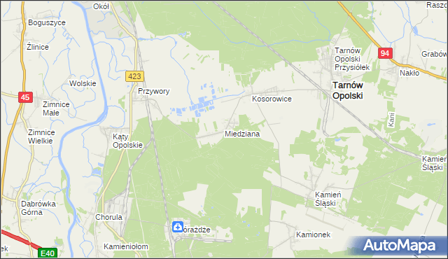 mapa Miedziana gmina Tarnów Opolski, Miedziana gmina Tarnów Opolski na mapie Targeo