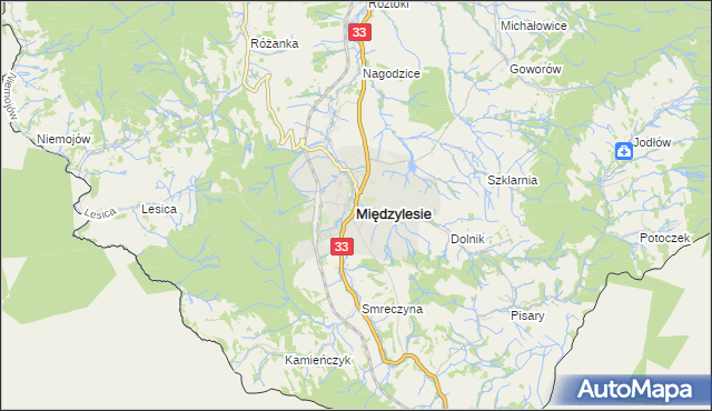 mapa Międzylesie powiat kłodzki, Międzylesie powiat kłodzki na mapie Targeo