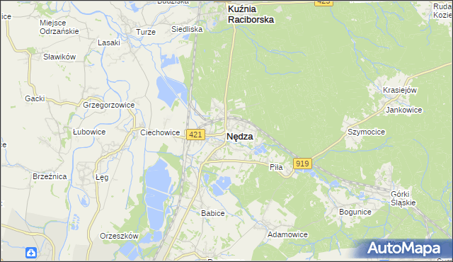 mapa Nędza powiat raciborski, Nędza powiat raciborski na mapie Targeo