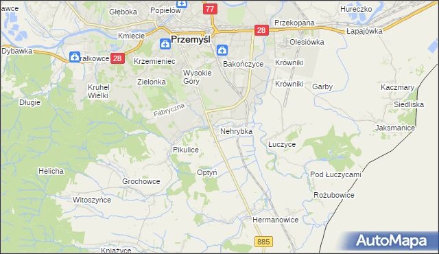 mapa Nehrybka, Nehrybka na mapie Targeo