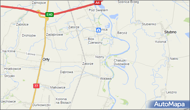 mapa Niziny gmina Orły, Niziny gmina Orły na mapie Targeo