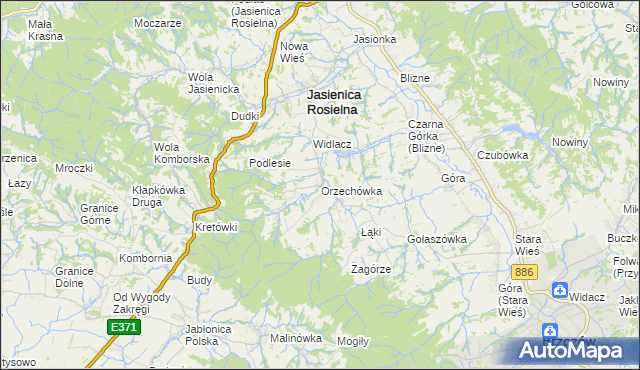 mapa Orzechówka gmina Jasienica Rosielna, Orzechówka gmina Jasienica Rosielna na mapie Targeo