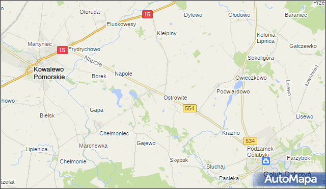 mapa Ostrowite gmina Golub-Dobrzyń, Ostrowite gmina Golub-Dobrzyń na mapie Targeo