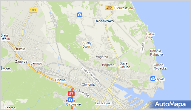 mapa Pogórze gmina Kosakowo, Pogórze gmina Kosakowo na mapie Targeo