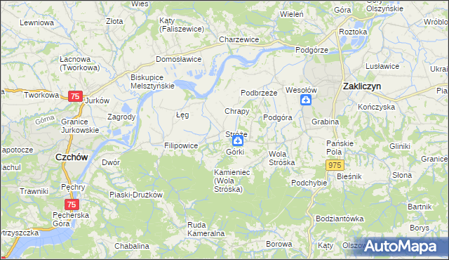 mapa Stróże gmina Zakliczyn, Stróże gmina Zakliczyn na mapie Targeo
