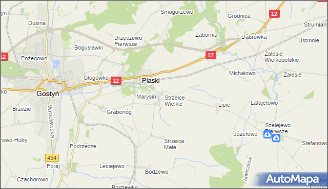 mapa Strzelce Wielkie gmina Piaski, Strzelce Wielkie gmina Piaski na mapie Targeo