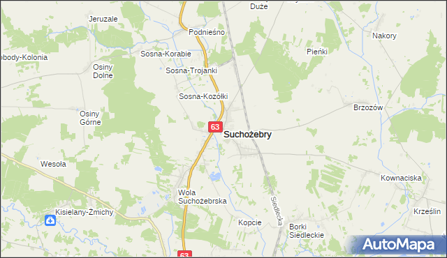mapa Suchożebry, Suchożebry na mapie Targeo