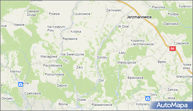 mapa Szklary gmina Jerzmanowice-Przeginia, Szklary gmina Jerzmanowice-Przeginia na mapie Targeo