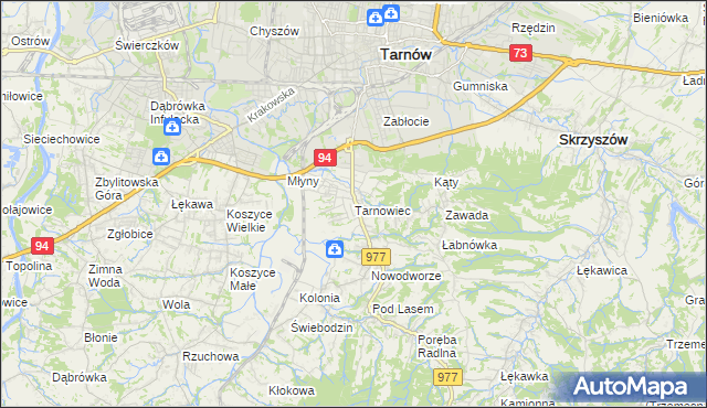 mapa Tarnowiec gmina Tarnów, Tarnowiec gmina Tarnów na mapie Targeo