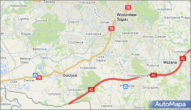 mapa Turza Śląska, Turza Śląska na mapie Targeo