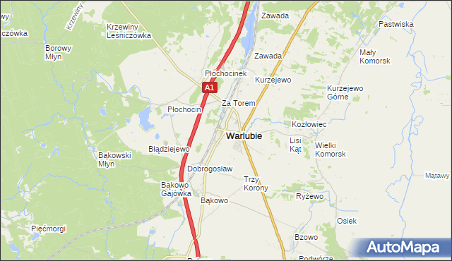 mapa Warlubie, Warlubie na mapie Targeo