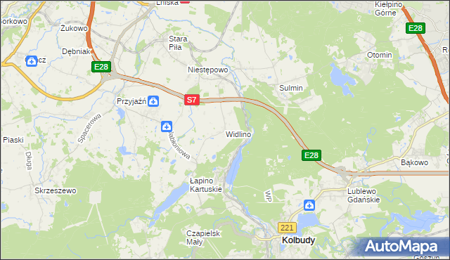 mapa Widlino gmina Żukowo, Widlino gmina Żukowo na mapie Targeo