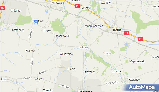 mapa Wilcza gmina Kotlin, Wilcza gmina Kotlin na mapie Targeo