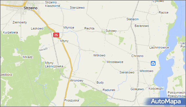 mapa Witkowo gmina Strzelno, Witkowo gmina Strzelno na mapie Targeo