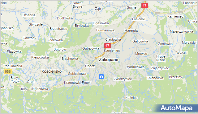 mapa Zakopanego, Zakopane na mapie Targeo