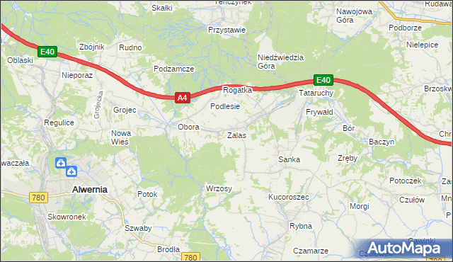 mapa Zalas gmina Krzeszowice, Zalas gmina Krzeszowice na mapie Targeo