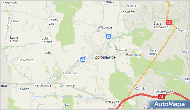 mapa Zbrosławice, Zbrosławice na mapie Targeo