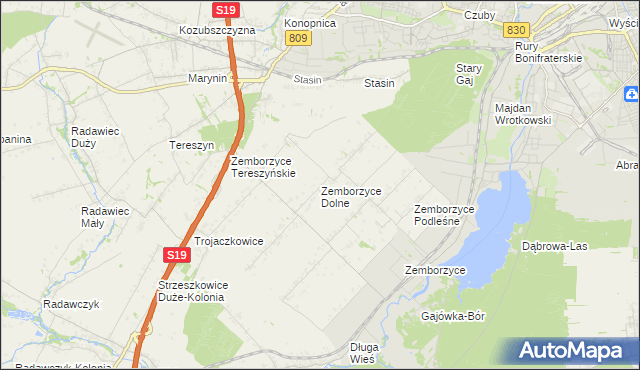 mapa Zemborzyce Dolne, Zemborzyce Dolne na mapie Targeo