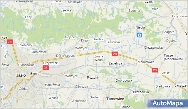 mapa Zimna Woda gmina Jasło, Zimna Woda gmina Jasło na mapie Targeo