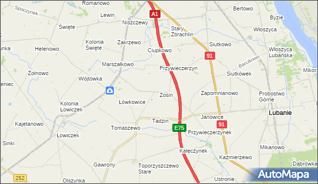 mapa Zosin gmina Lubanie, Zosin gmina Lubanie na mapie Targeo