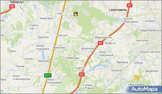 mapa Antoninów gmina Piaseczno, Antoninów gmina Piaseczno na mapie Targeo