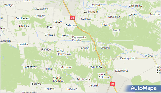 mapa Anusin gmina Ciepielów, Anusin gmina Ciepielów na mapie Targeo