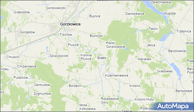 mapa Białek gmina Gorzkowice, Białek gmina Gorzkowice na mapie Targeo