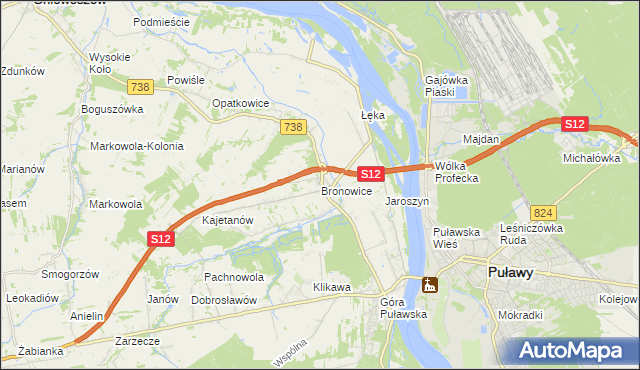 mapa Bronowice gmina Puławy, Bronowice gmina Puławy na mapie Targeo