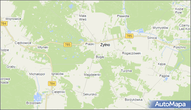 mapa Bugaj gmina Żytno, Bugaj gmina Żytno na mapie Targeo