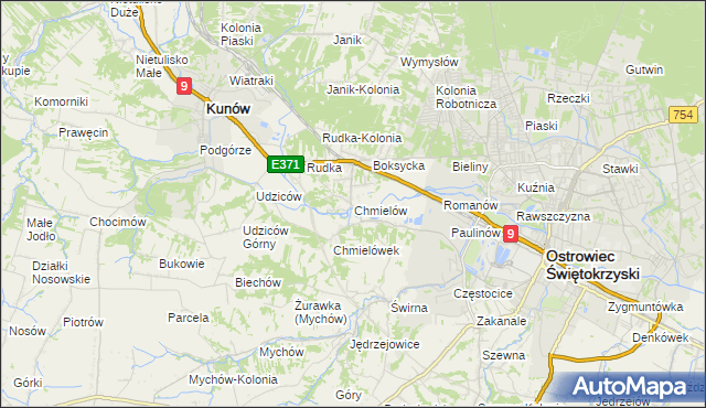 mapa Chmielów gmina Bodzechów, Chmielów gmina Bodzechów na mapie Targeo