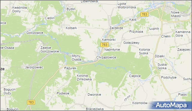 mapa Chrząstowice gmina Wolbrom, Chrząstowice gmina Wolbrom na mapie Targeo