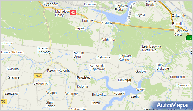 mapa Dąbrowa gmina Pawłów, Dąbrowa gmina Pawłów na mapie Targeo