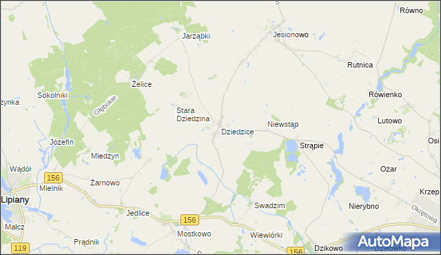 mapa Dziedzice gmina Barlinek, Dziedzice gmina Barlinek na mapie Targeo