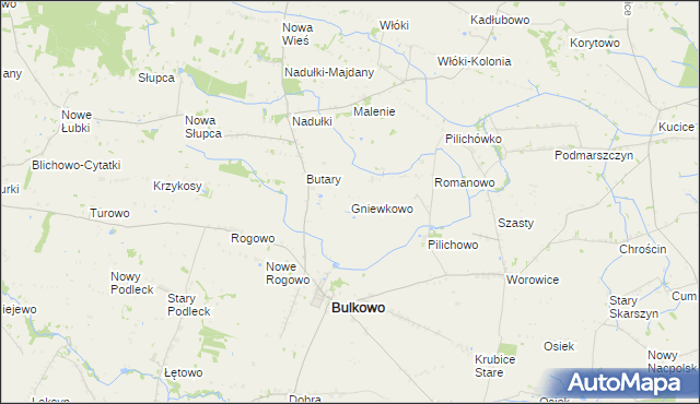 mapa Gniewkowo gmina Bulkowo, Gniewkowo gmina Bulkowo na mapie Targeo
