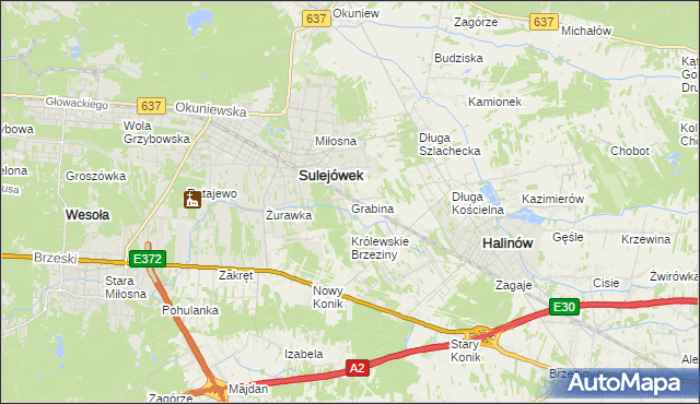 mapa Grabina gmina Halinów, Grabina gmina Halinów na mapie Targeo