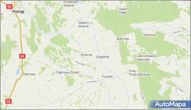 mapa Grądzkie gmina Łyse, Grądzkie gmina Łyse na mapie Targeo