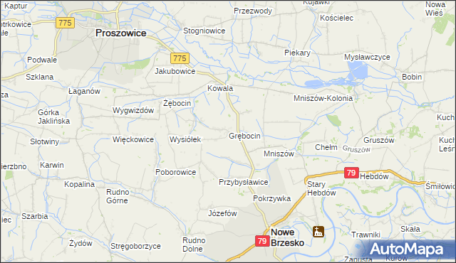 mapa Grębocin gmina Nowe Brzesko, Grębocin gmina Nowe Brzesko na mapie Targeo