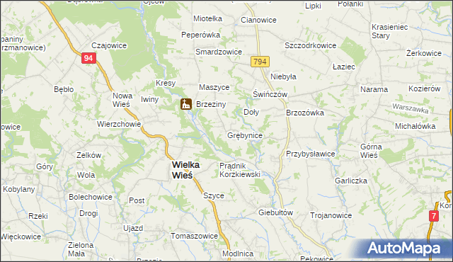 mapa Grębynice, Grębynice na mapie Targeo