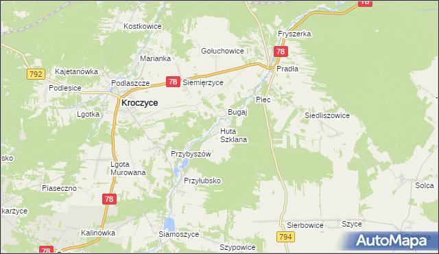 mapa Huta Szklana gmina Kroczyce, Huta Szklana gmina Kroczyce na mapie Targeo