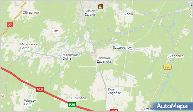 mapa Jankowa Żagańska, Jankowa Żagańska na mapie Targeo