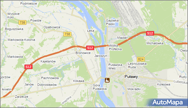 mapa Jaroszyn gmina Puławy, Jaroszyn gmina Puławy na mapie Targeo