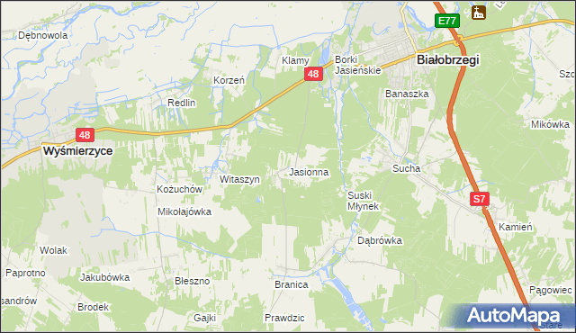 mapa Jasionna gmina Białobrzegi, Jasionna gmina Białobrzegi na mapie Targeo