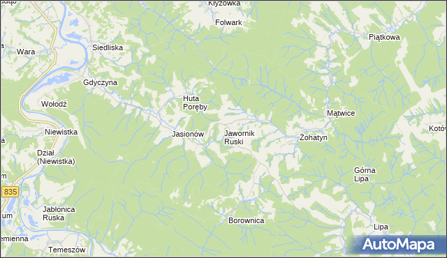 mapa Jawornik Ruski, Jawornik Ruski na mapie Targeo