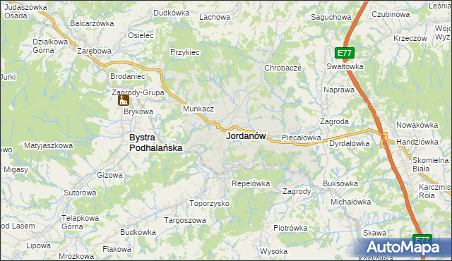 mapa Jordanów powiat suski, Jordanów powiat suski na mapie Targeo