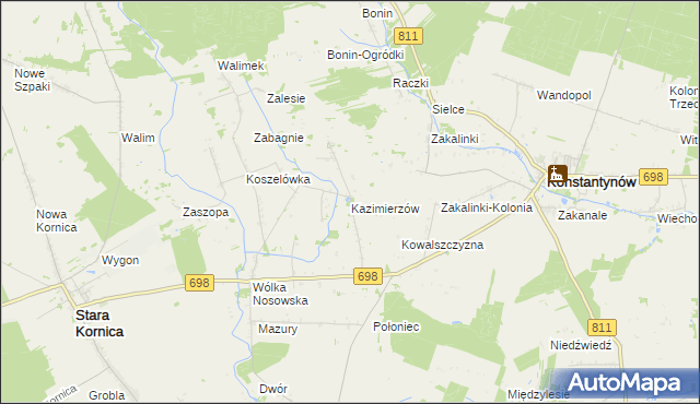 mapa Kazimierzów gmina Stara Kornica, Kazimierzów gmina Stara Kornica na mapie Targeo