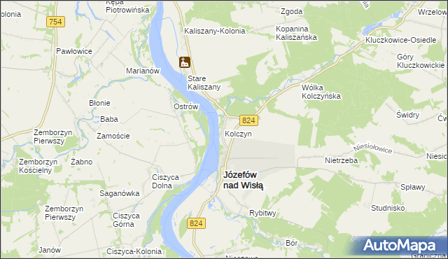 mapa Kolczyn gmina Józefów nad Wisłą, Kolczyn gmina Józefów nad Wisłą na mapie Targeo