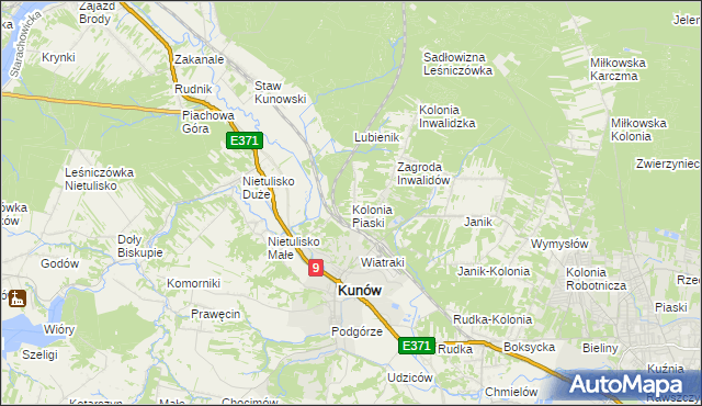 mapa Kolonia Piaski gmina Kunów, Kolonia Piaski gmina Kunów na mapie Targeo