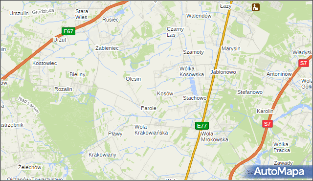 mapa Kosów gmina Lesznowola, Kosów gmina Lesznowola na mapie Targeo