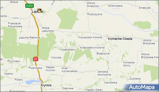 mapa Księżostany-Kolonia, Księżostany-Kolonia na mapie Targeo