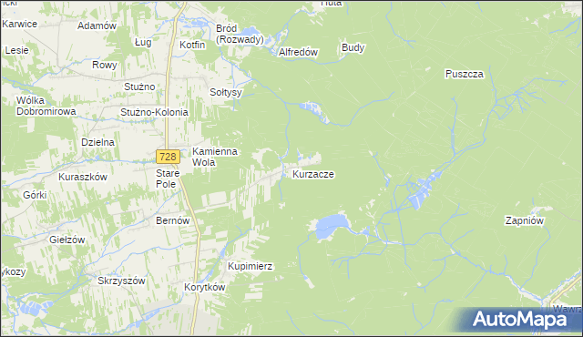 mapa Kurzacze gmina Gowarczów, Kurzacze gmina Gowarczów na mapie Targeo